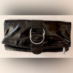 Patent leather vintage Y2K clutch with silver ring.  Gingham HOBO International
